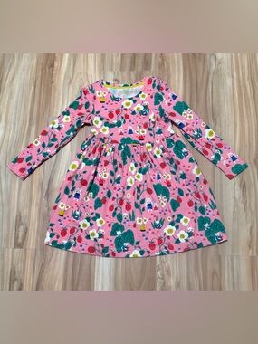 Mini Boden Pink Floral & Strawberry Print Long-Sleeve Dress